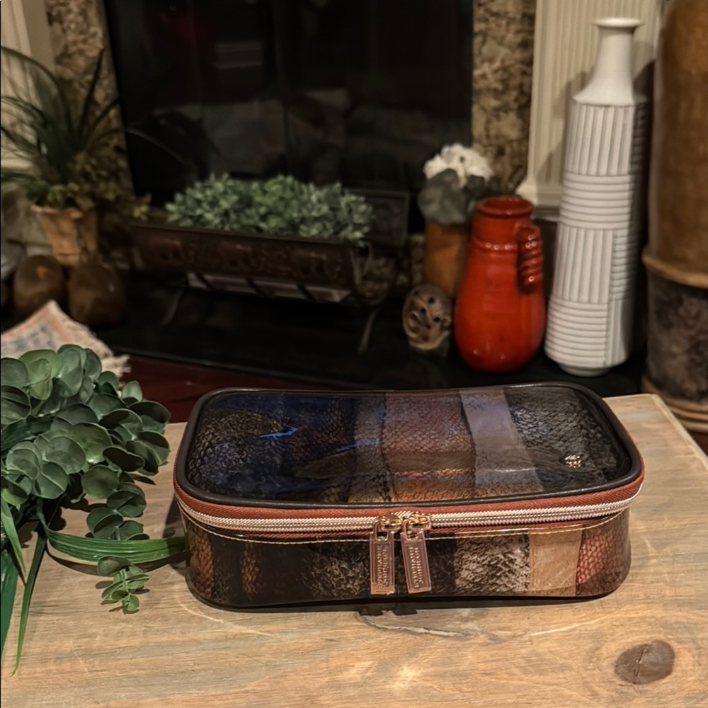 Stephanie Johnson Patchwork Metallic Cosmetic Case in Brown, Copper, Blue
